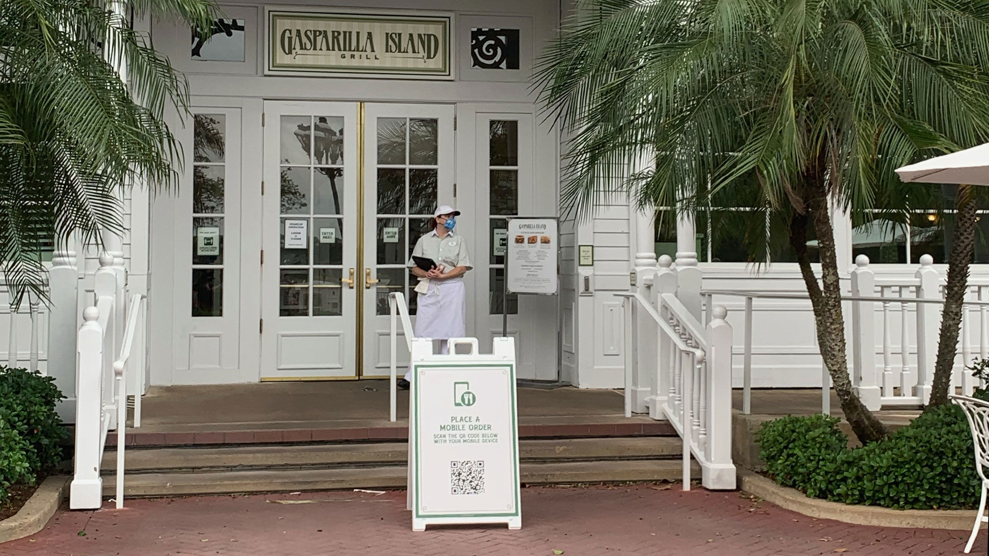 Mobile ordering is encouraged throughout Walt Disney World, such as at the Gasparilla Island Grill at the Grand Floridian hotel.