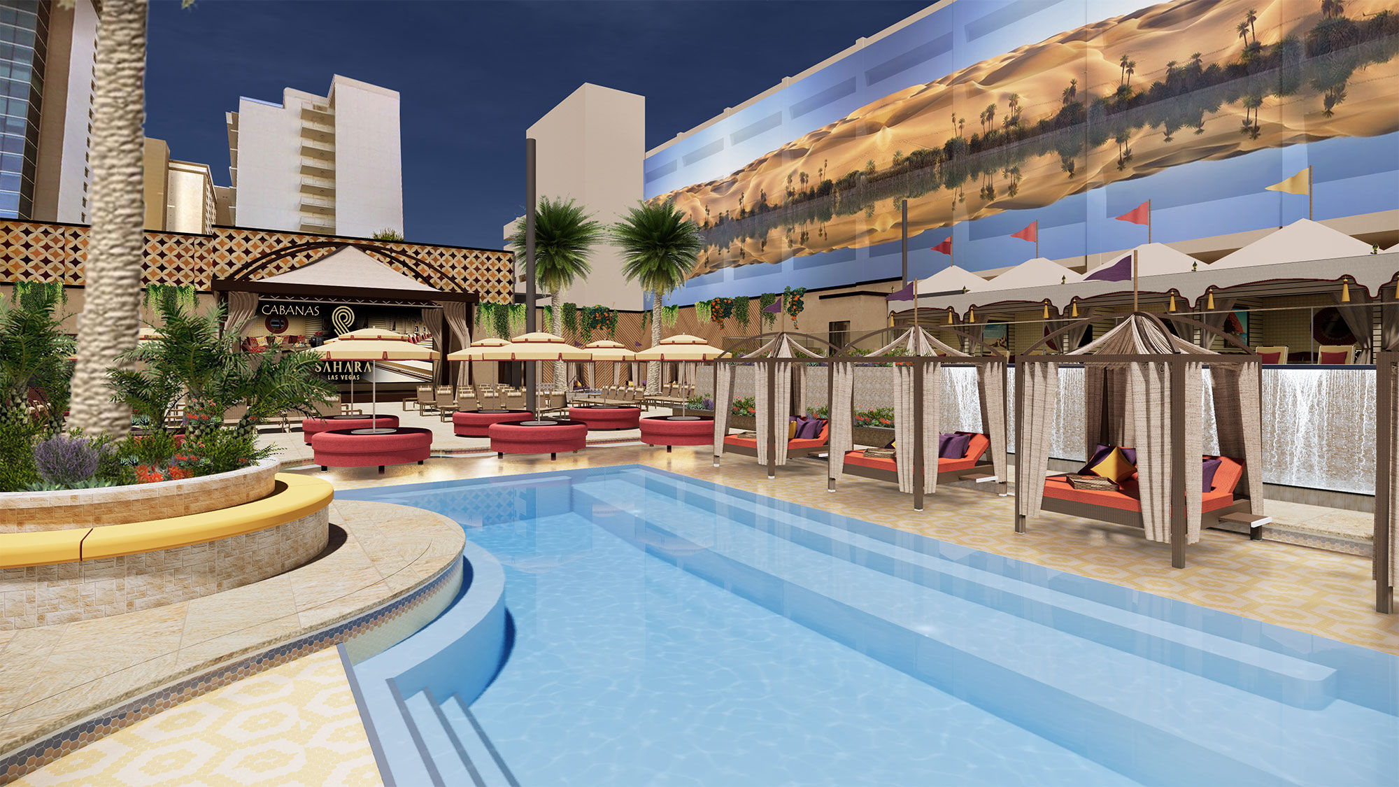 A rendering of the new Azila Ultra Pool, which will host events each Friday and Saturday at the Sahara Las Vegas.