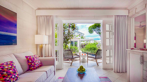 A suite living room at Treasure Beach by Elegant Hotels, which will reopen in June.