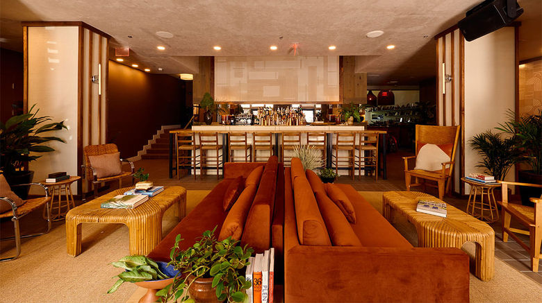 The lobby at the Kayak Miami Beach, which opened on Collins Avenue in early April 2021.