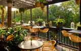 Layla, the on-site Middle Eastern restaurant at the Kayak Miami Beach, offers seating that overlooks the Collins Canal.