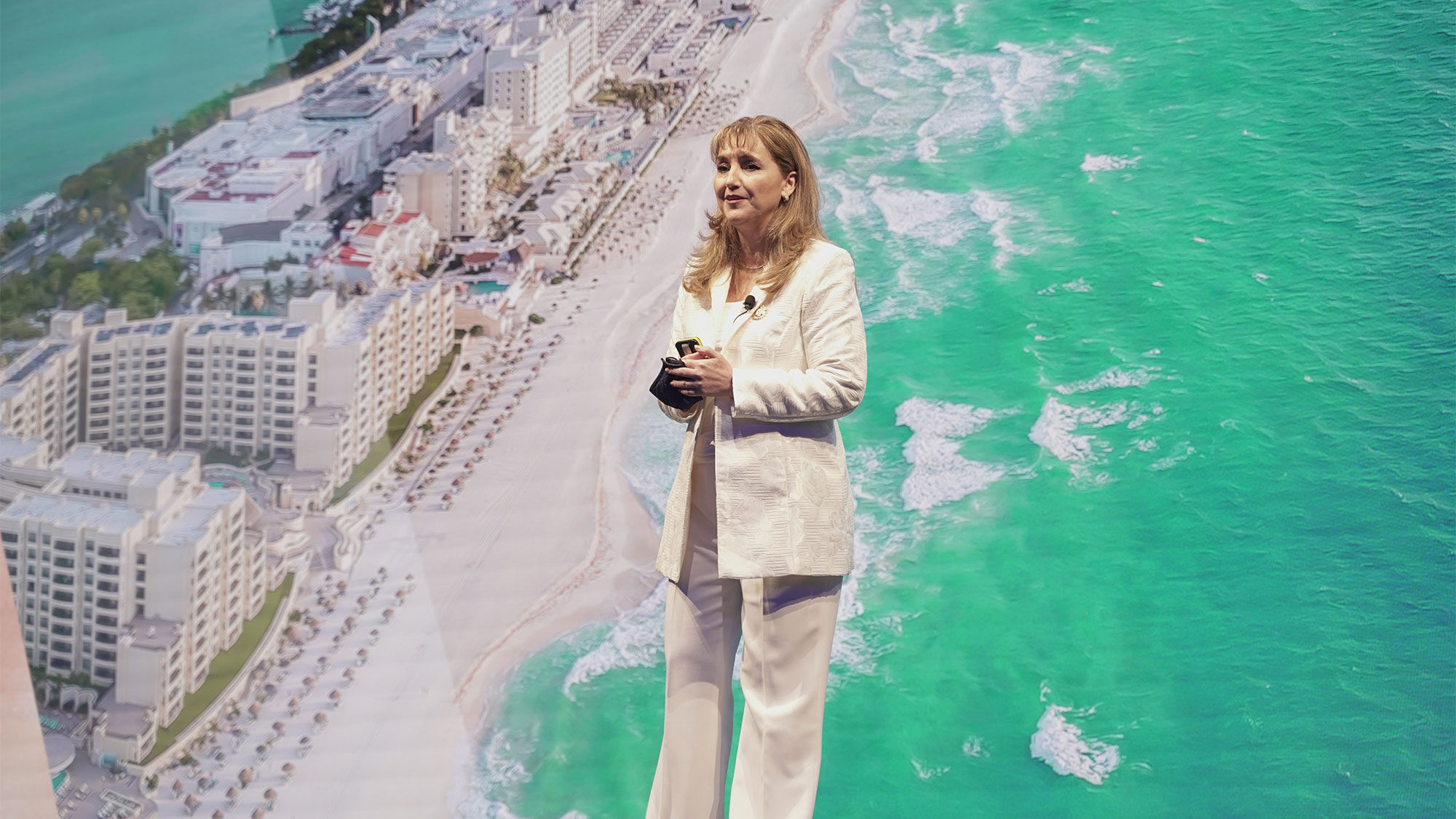 World Travel & Tourism Council CEO Gloria Guevara speaking at the group's Global Summit in Cancun.