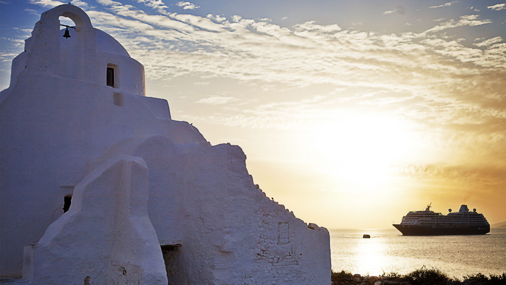 The Azamara Quest off of Mykonos, Greece.