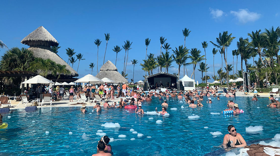 The foam was flowing at the travel agent pool party at the Secrets and Dreams Royal Beach resorts.