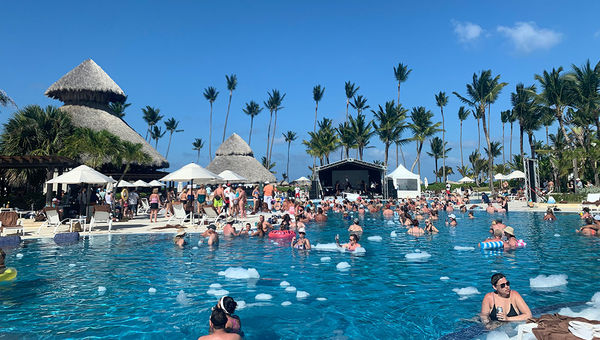 The foam was flowing at the travel agent pool party at the Secrets and Dreams Royal Beach resorts.