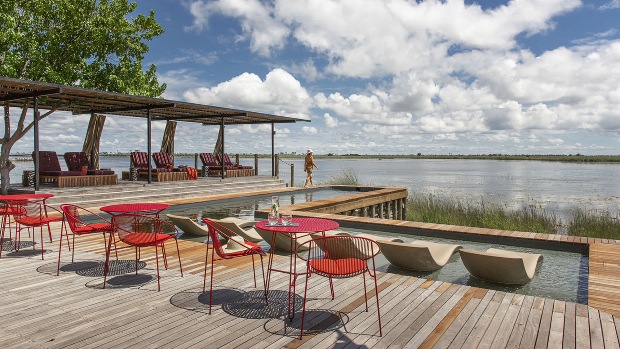 The pool area at the DumaTau Camp in northern Botswana's Linyanti Wilderness Reserve.