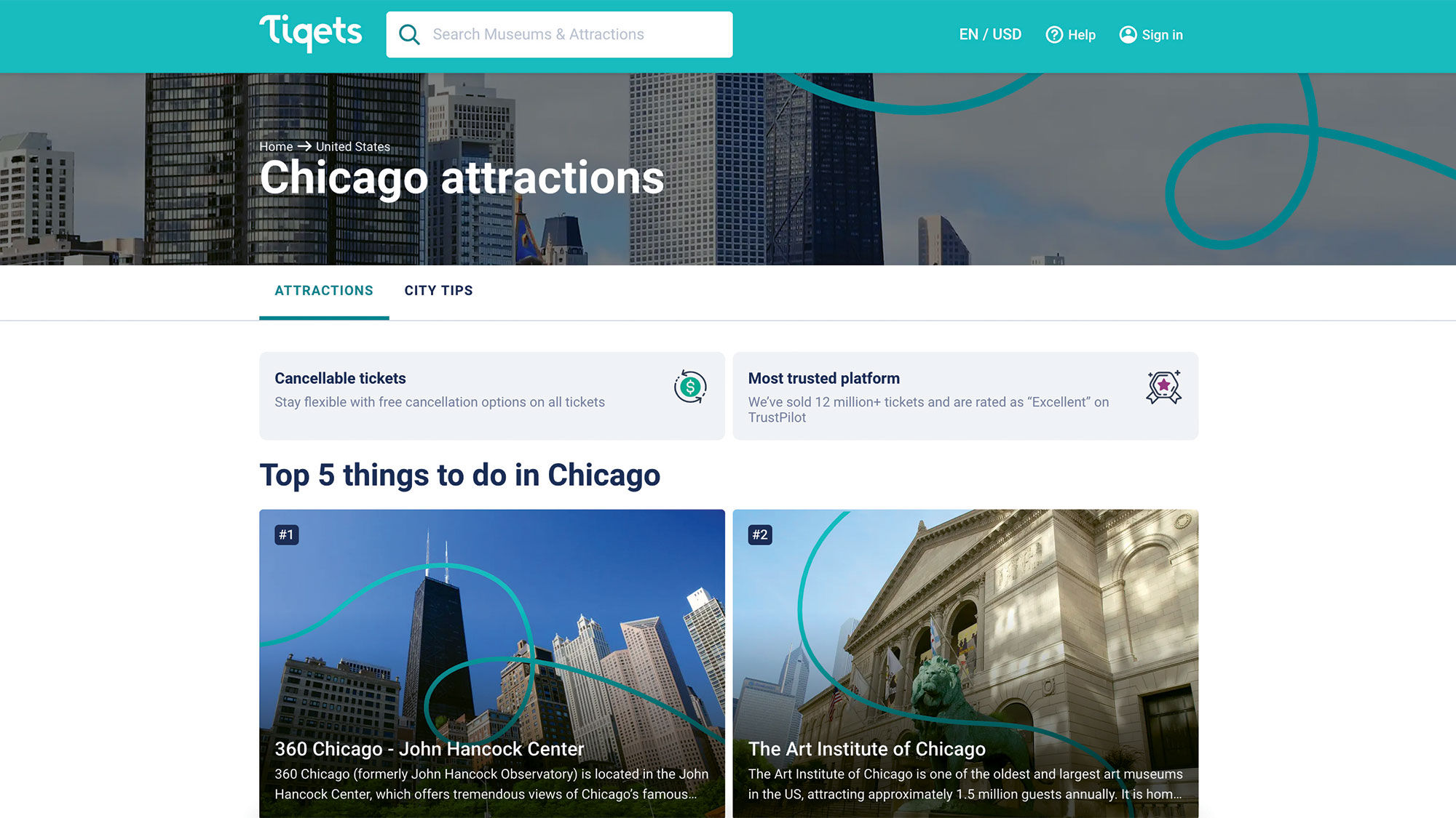 Activities and attractions in Chicago available through the Tiqets aggregator, which offers travel advisors a 50/50 margin share on tickets sold.