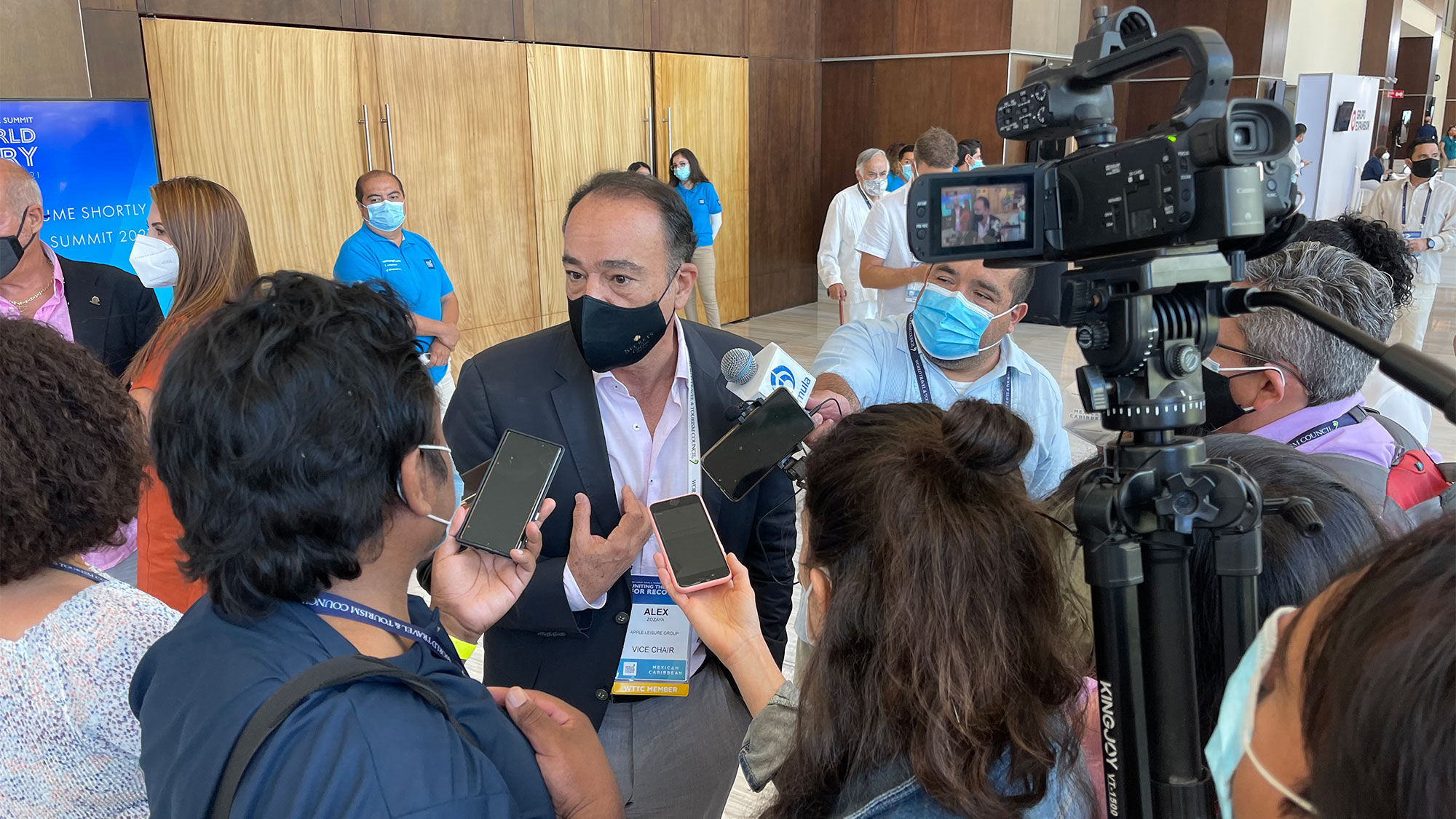 Alex Zozaya, executive chairman of Apple Leisure Group, being interviewed at the WTTC's Global Summit in Cancun.