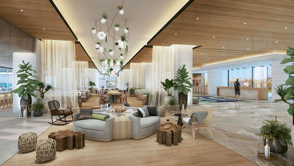 A rendering of Turtle Bay’s lobby, which has been opened up to provide more views of the coastline. A rendering of Turtle Bay’s lobby, which has been opened up to provide more views of the coastline.