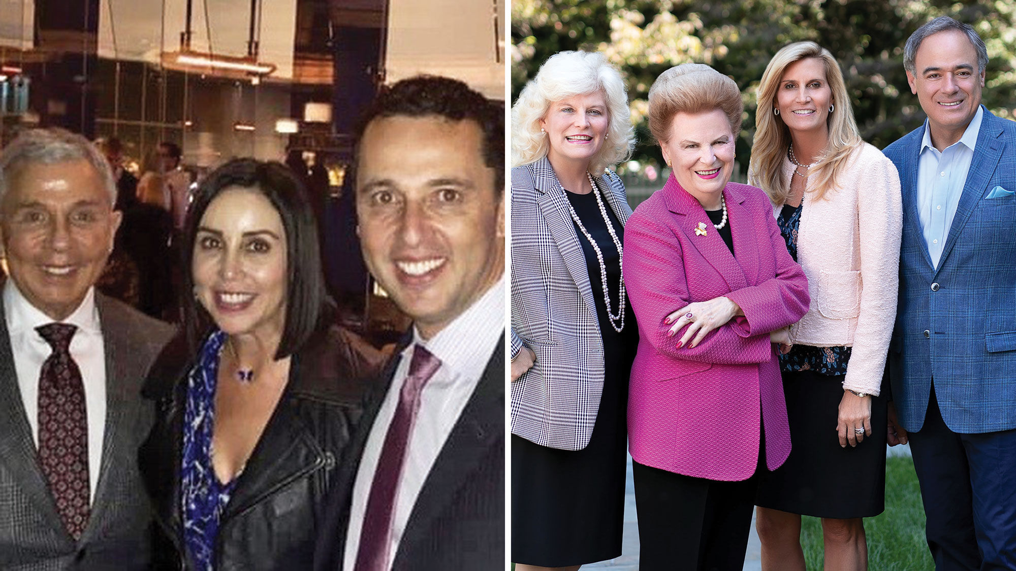 Two family businesses: Left, Richard, Lara and Bryan Leibman of Frosch International; right, Jennifer Wilson-Buttigieg, Valerie Wilson, Kimberly Wilson Wetty and Brian Buttigeig of Valerie Wilson Travel.