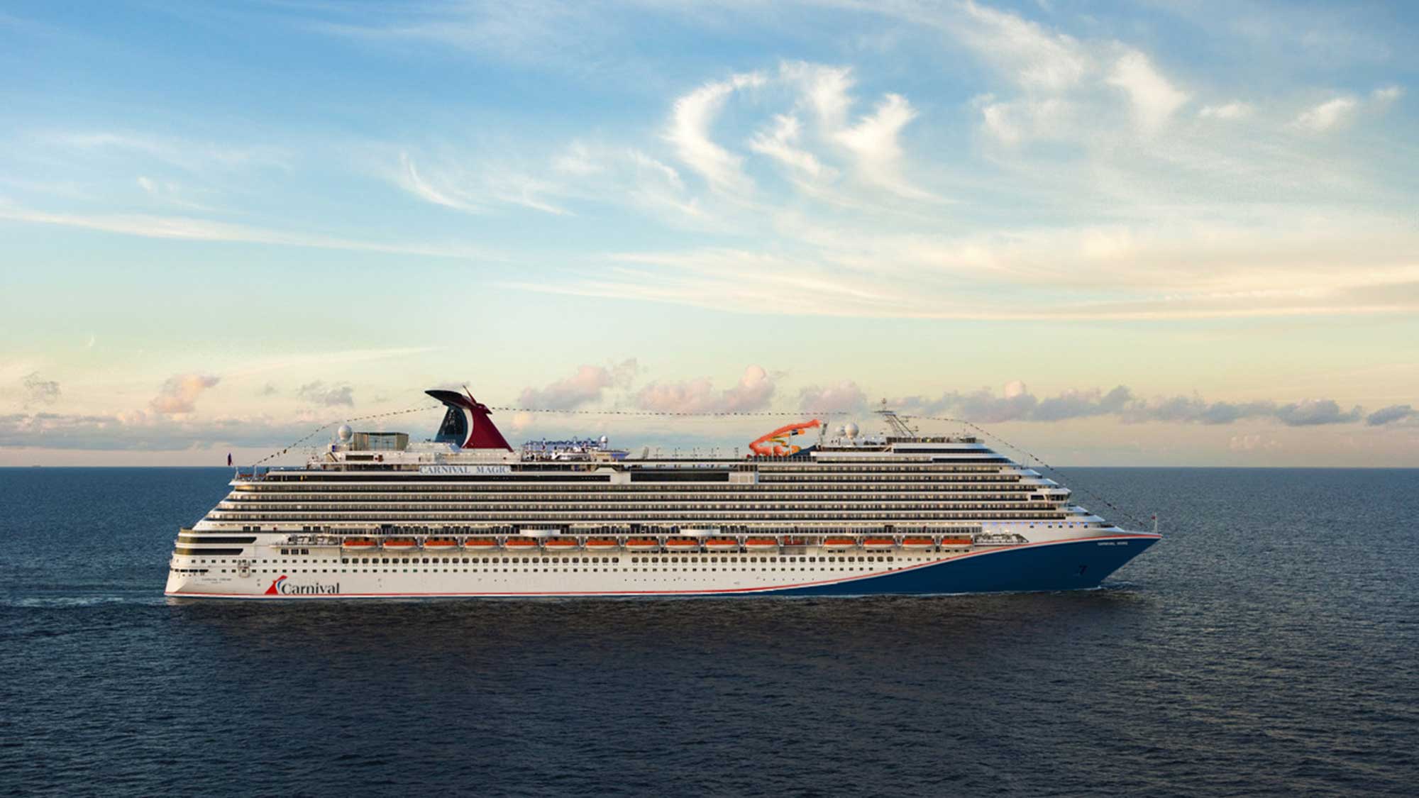 After: A depiction of the Carnival Magic, sporting its new navy, red and white hull design. All Carnival ships will receive the design as they go through scheduled drydocks.