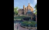 All attractions have ground markers encouraging guests to stay at least six feet apart while they wait in line, seen here outside the Haunted Mansion in the Magic Kingdom.