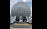 Epcot is in the middle of a transformation that is ongoing despite the pandemic. Here, a new fountain and pylons greet guests in front of the park's icon, Spaceship Earth.