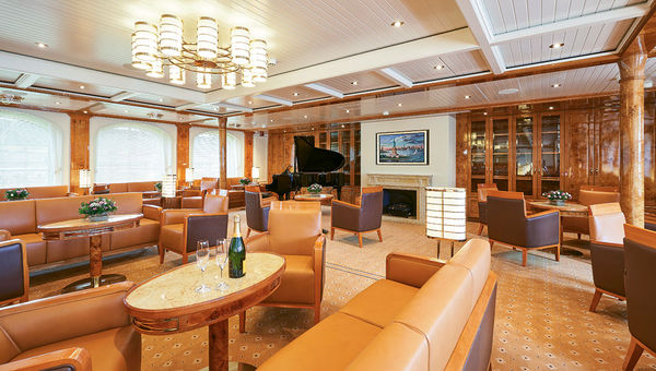 The lounge area for cocktails and evening entertainment aboard the Sea Cloud Spirit. The ship features an interior design that Sea Cloud Cruises says is "elegant with a classical, yacht-style feel." The lounge area for cocktails and evening entertainment aboard the Sea Cloud Spirit. The ship features an interior design that Sea Cloud Cruises says is "elegant with a classical, yacht-style feel."