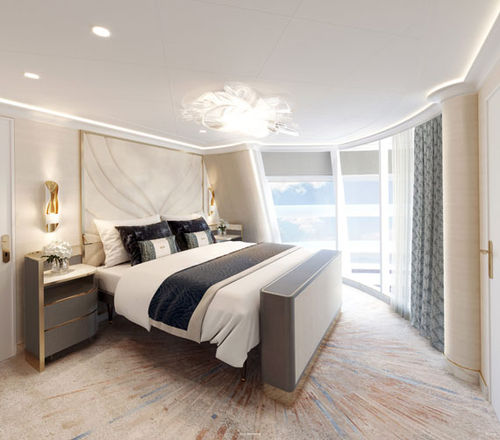 A rendering of the main bedroom in the Tower Suite on the Disney Wish, which will debut in 2022. A rendering of the main bedroom in the Tower Suite on the Disney Wish, which will debut in 2022.