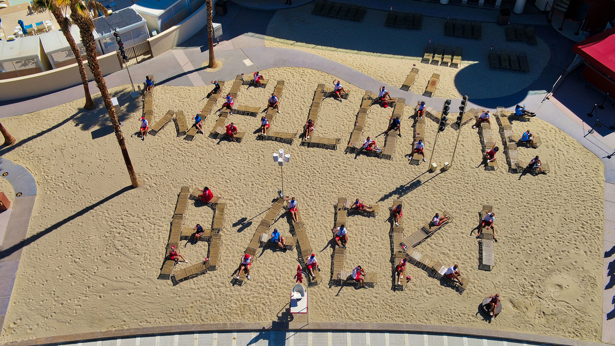 The beach at Mandalay Bay spells out a timely message for guests.