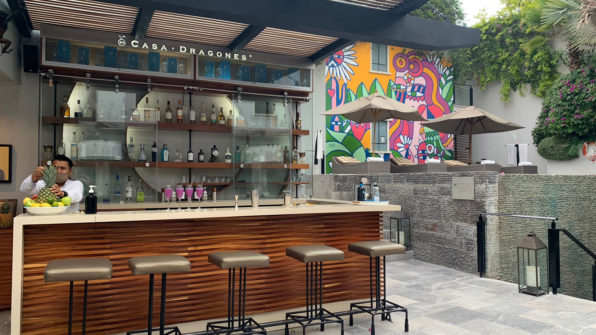 The pool area and new Monkey Bar at Hotel Matilda.