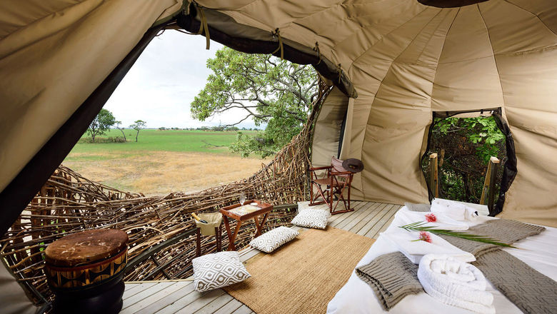 Accommodations at the Chisa Busanga Camp are inspired by weaver bird nests.