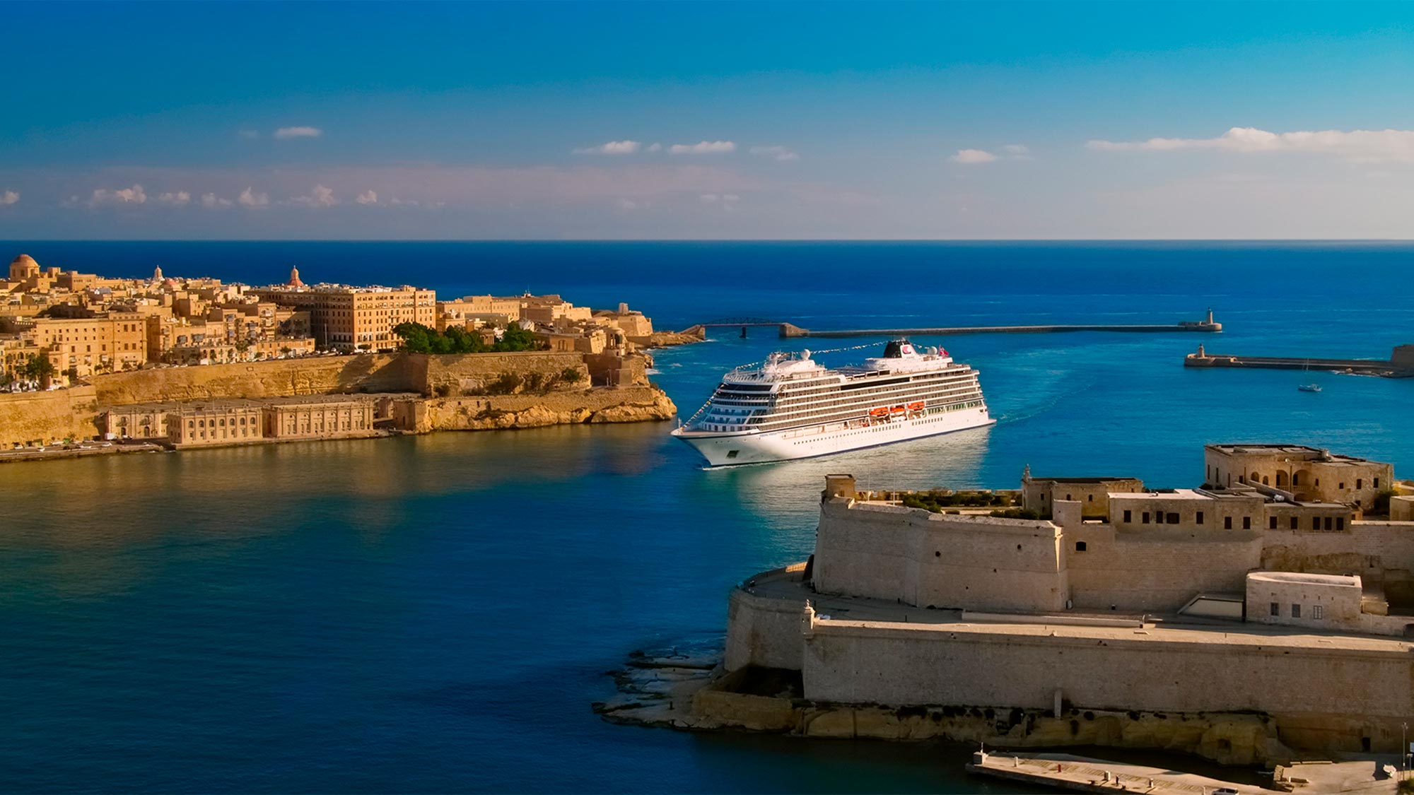 The Viking Venus entering Valletta’s Grand Harbor. The ship will offer cruises from there from July to October.