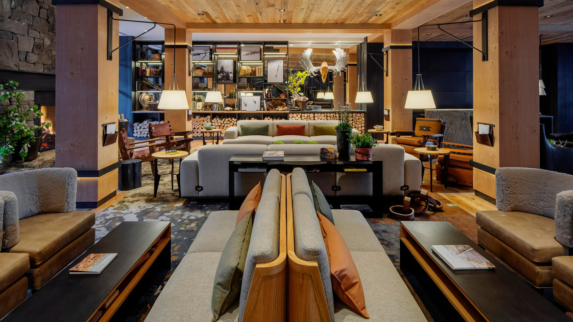 The lobby area at the Cloudveil, an Autograph Collection hotel that just opened in Jackson Hole, Wyo.
