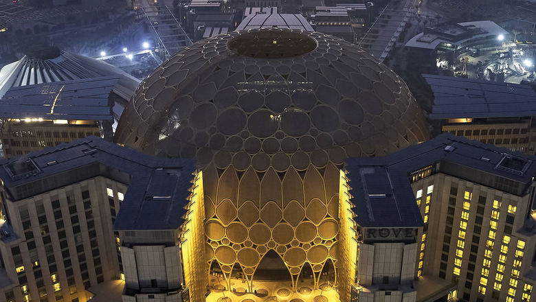 Al Wasl Plaza, a domed structure 17 stories high and 16 tennis courts wide is the centerpiece of the 1.7-square-mile Expo 2020 campus in Dubai.