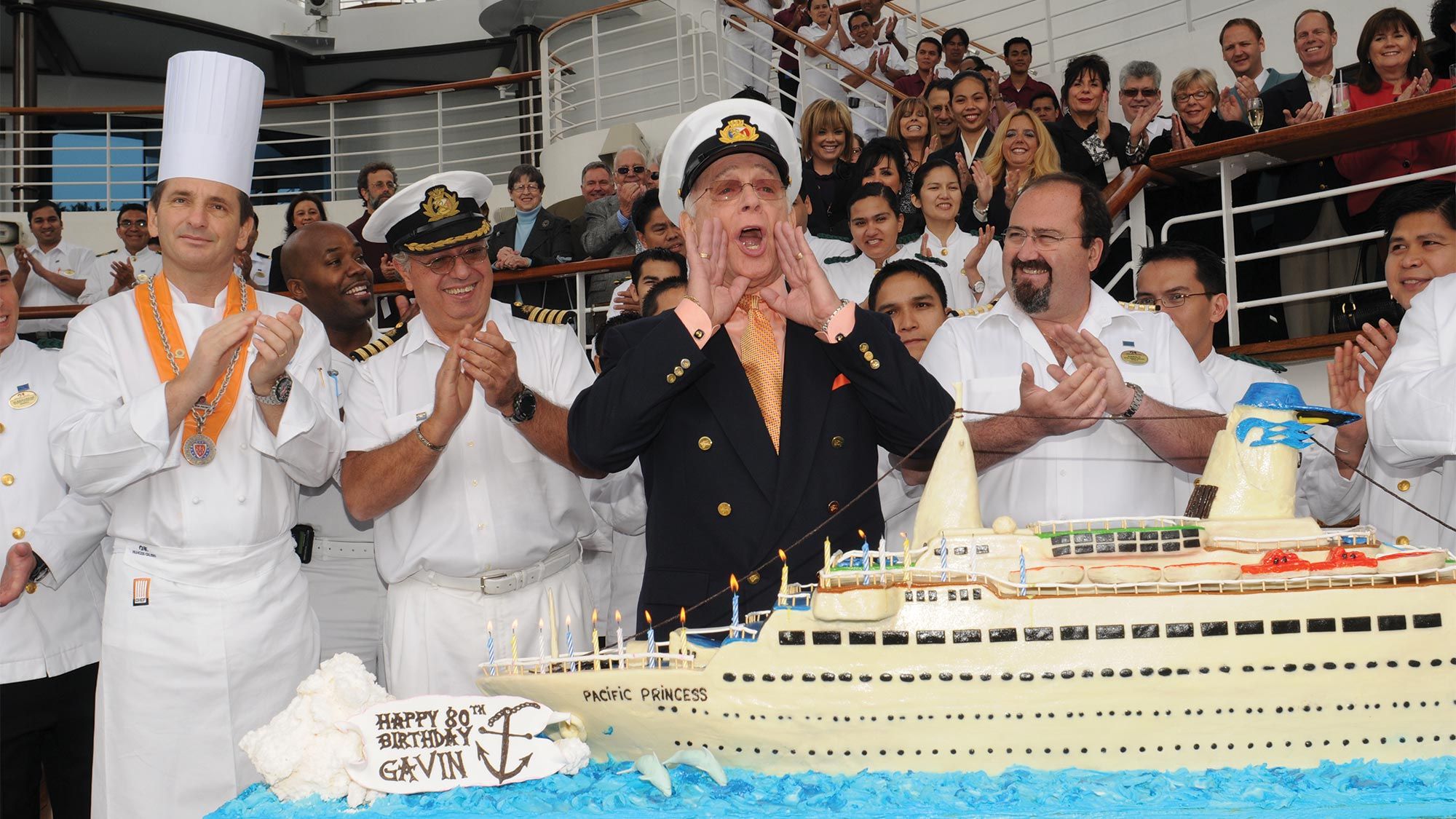 Gavin MacLeod celebrated his 80th birthday with Princess Cruises. He was a longtime ambassador for the line, which served as the setting for "The Love Boat" series.