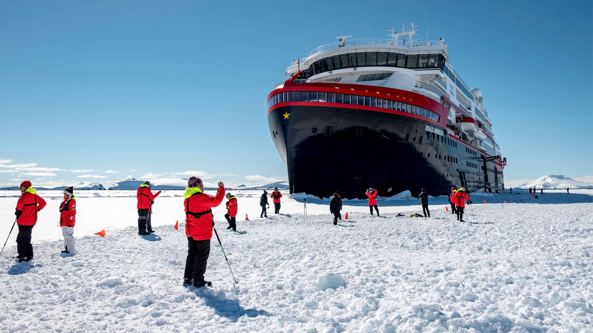 A polar ice landing of the Roald Amundsen.