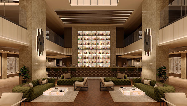 An artist's rendering of the lobby on Explora I.