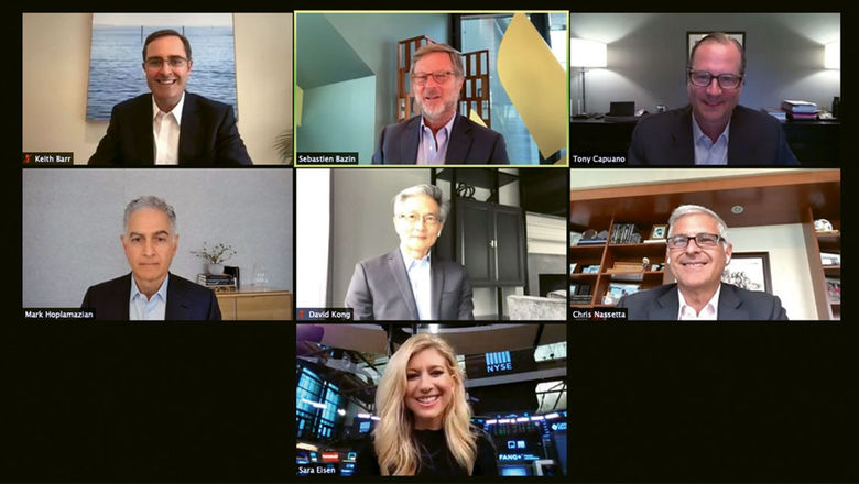 Hilton CEO Christopher Nassetta (bottom right) predicted that the industry is on track to have "the best leisure summer we have ever had in the history of the business."