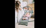 This portable piece of infant furniture is constructed to keep the little ones happy, diverted and safe. Part of Baby Delight's Go With Me line of products, the Alpine Deluxe offers a three-position decline for comfort; a three-point harness for security; a removable toy bar; and a removable, washable cover with a mesh insert.