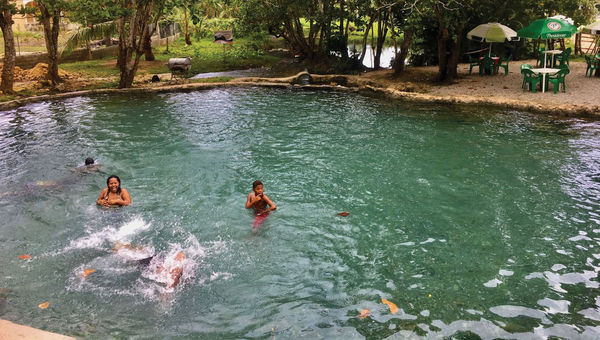 A swimming hole fed by river water offers the opportunity for a cooling dip. A swimming hole fed by river water offers the opportunity for a cooling dip.