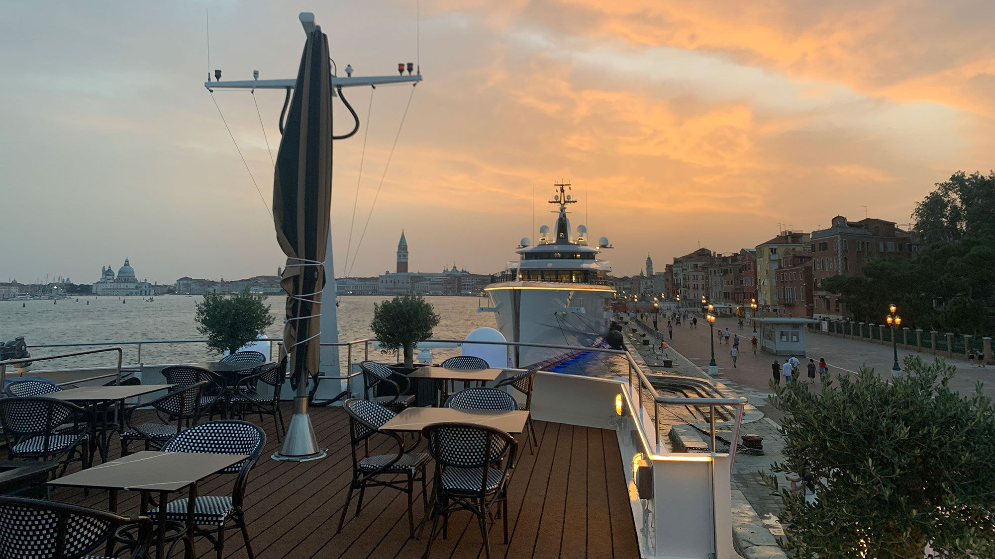 The deck at sunset aboard the S.S. La Venezia.