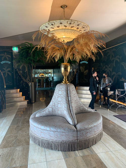La Venezia's lobby. With lots of gold, dark wood, marble and handmade fabrics and furniture, the ship's design is similar to that of the Orient Express and a nod to 1930s-era Venice. La Venezia's lobby. With lots of gold, dark wood, marble and handmade fabrics and furniture, the ship's design is similar to that of the Orient Express and a nod to 1930s-era Venice.