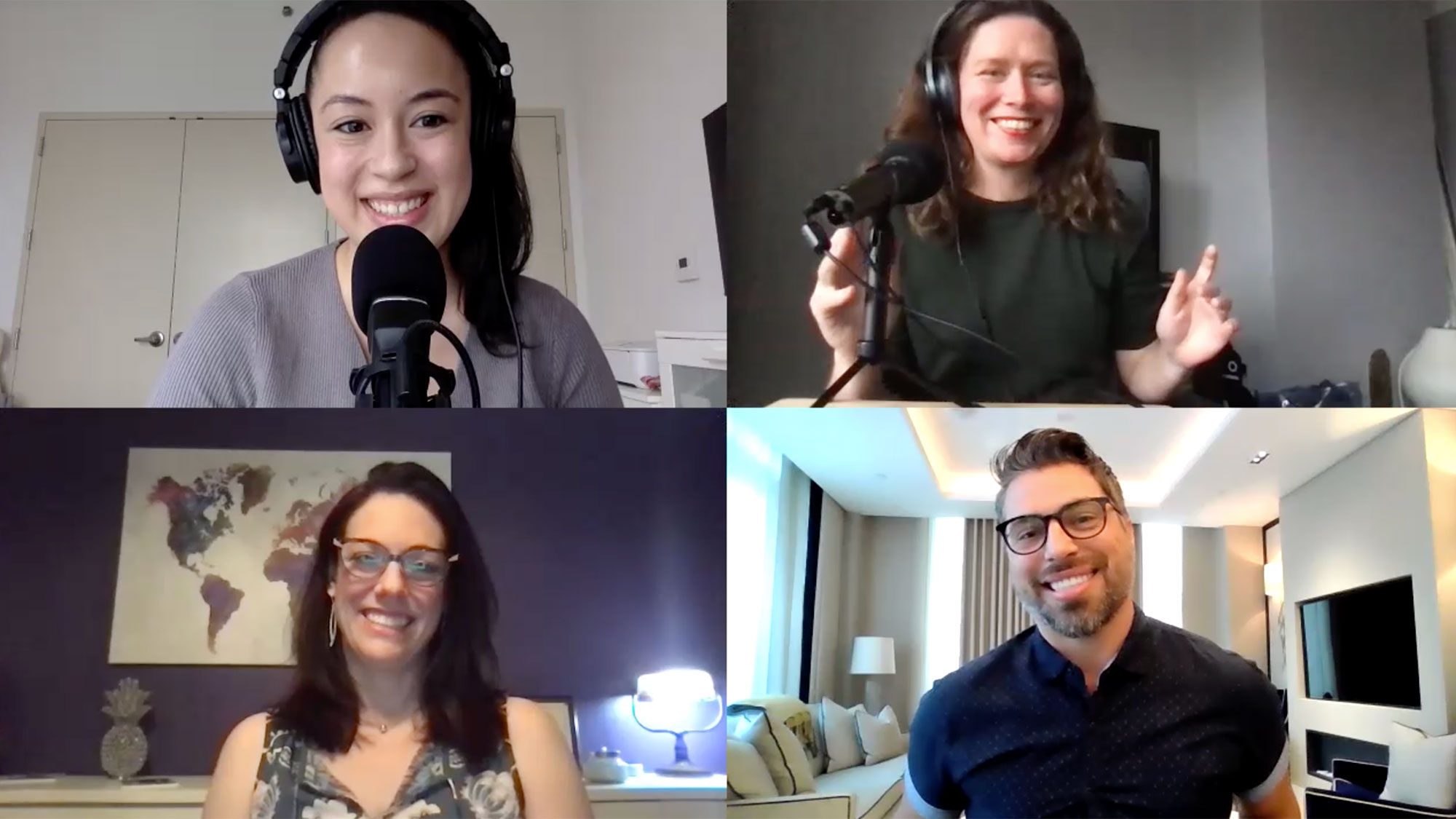 The show goes on: Clockwise from top left: Travel Weekly's Christina Jelski and Rebecca Tobin, Adam Ottmar of Altour's Altour Entertainment and EnterTravel divisions, and Courtney Norris of Beverly Hills-based Bespoke Travel.