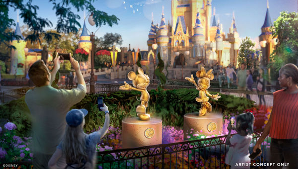 Disney said guests will be able to interact with golden character sculptures "in surprising ways."