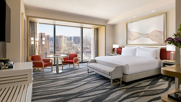 A king room at the Conrad, one of three Hilton brands at Resorts World Las Vegas. A king room at the Conrad, one of three Hilton brands at Resorts World Las Vegas.
