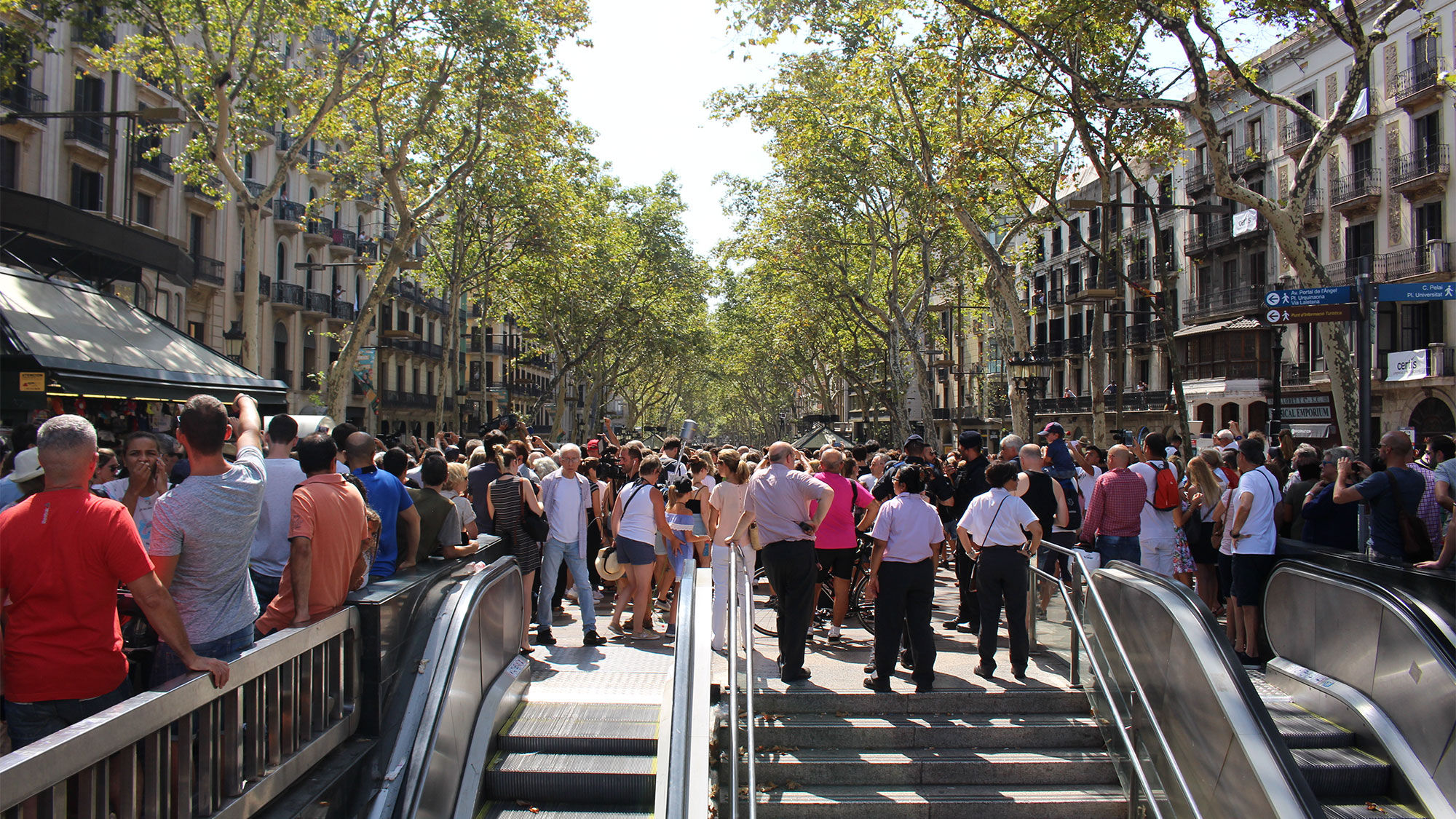 The crowd on Barcelona's Las Ramblas the day after last Thursday's deadly van attack.