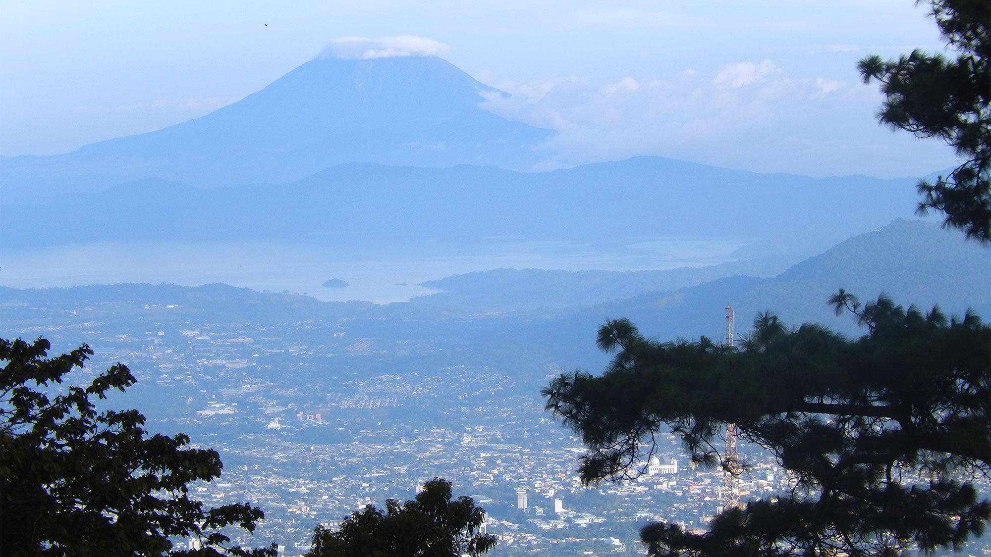 A view of the San Vicente volcano in El Salvador from a lookout at El Boqueron National Park.