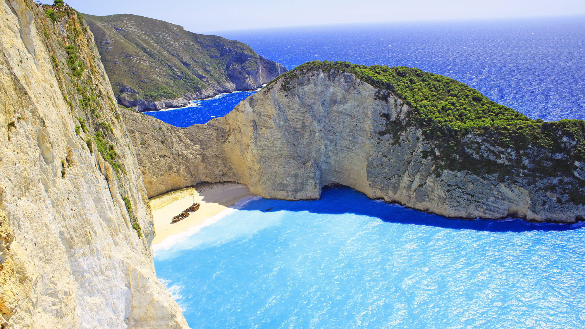Navagio Beach on the Greek island of Zakynthos.