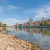 Low waters of the Danube in Regensburg, Germany, in 2018, when low water levels prompted river cruise lines to switch up their itineraries.