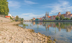 Low waters of the Danube in Regensburg, Germany, in 2018, when low water levels prompted river cruise lines to switch up their itineraries.