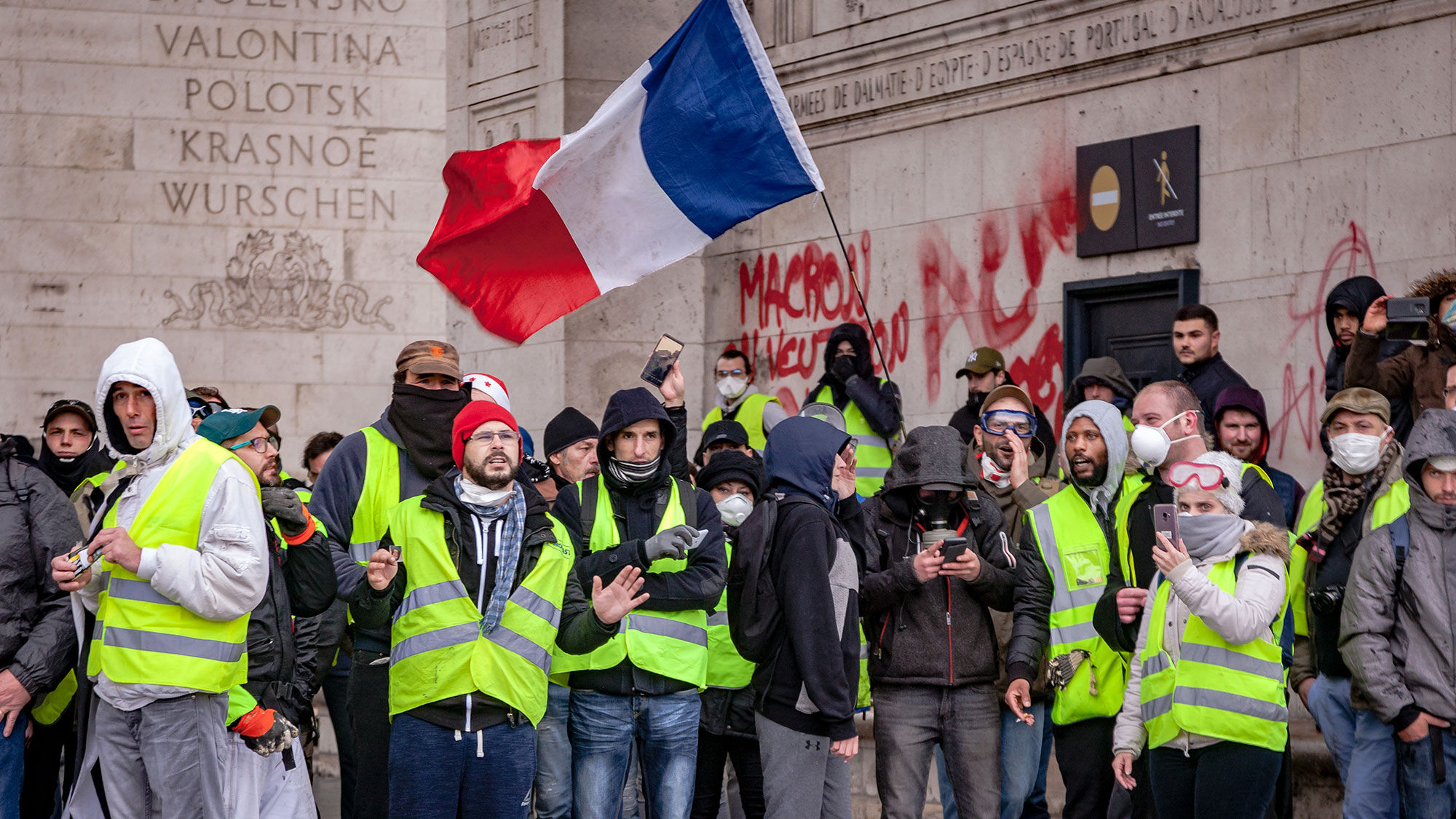 Yellow Vest protestors at the Arc de Triomphe in Paris on Dec. 1.