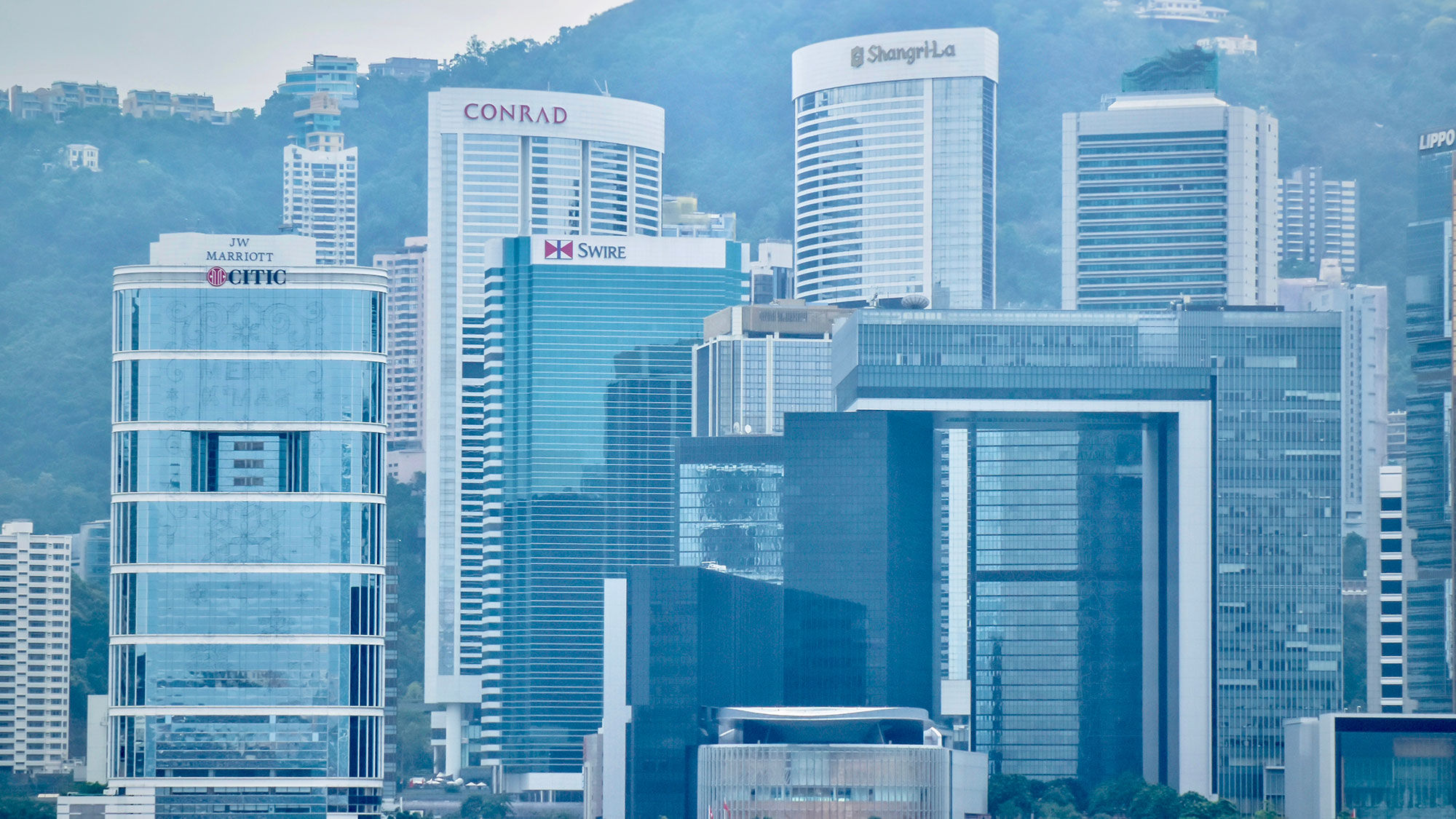 Hong Kong buildings, including high-rise hotels.