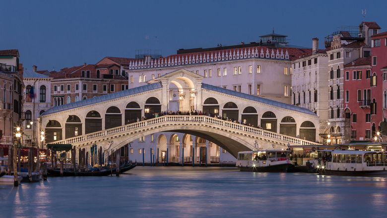 The Rialto Bridge spanning Venice's Grand Canal.