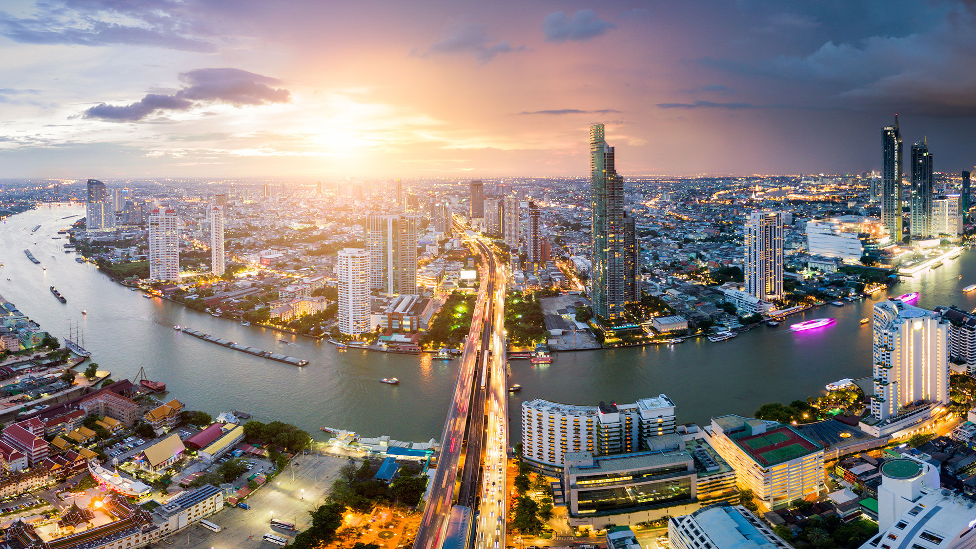 Thailand hotel occupancy is down 24% in recent weeks. Pictured, the Bangkok skyline.