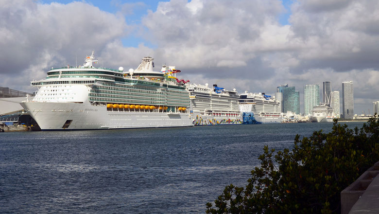 Cruise ships docked in Miami last year. CLIA and others are calling for a restart by July, citing inaction by the CDC.