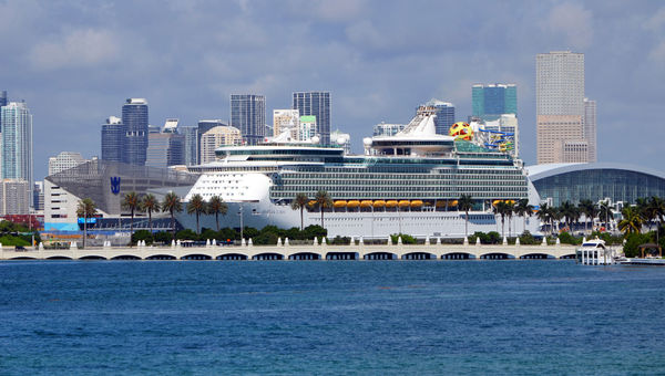 An idled cruise ship docked  in Port Miami in June.