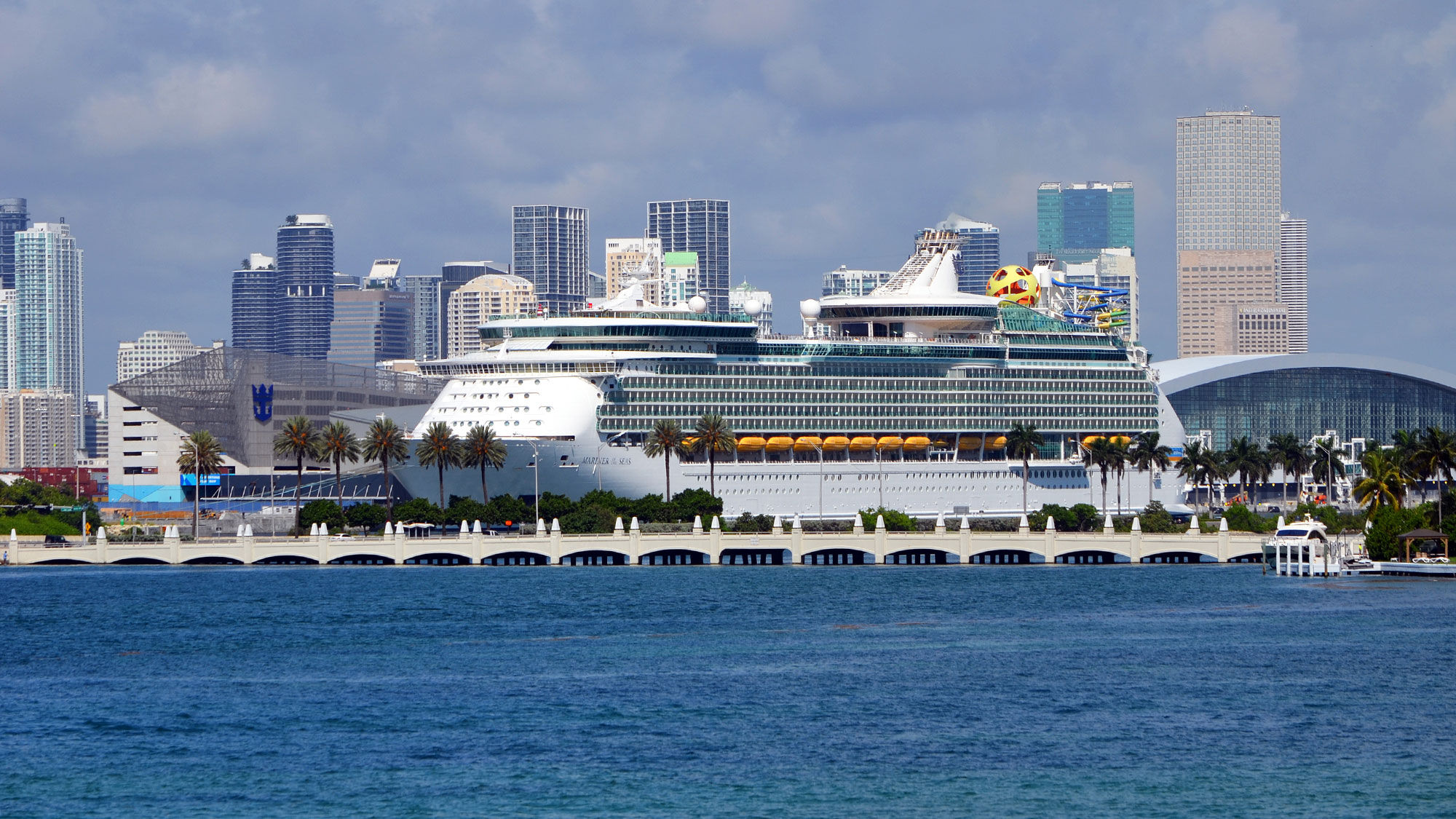An idled cruise ship docked in PortMiami in June.