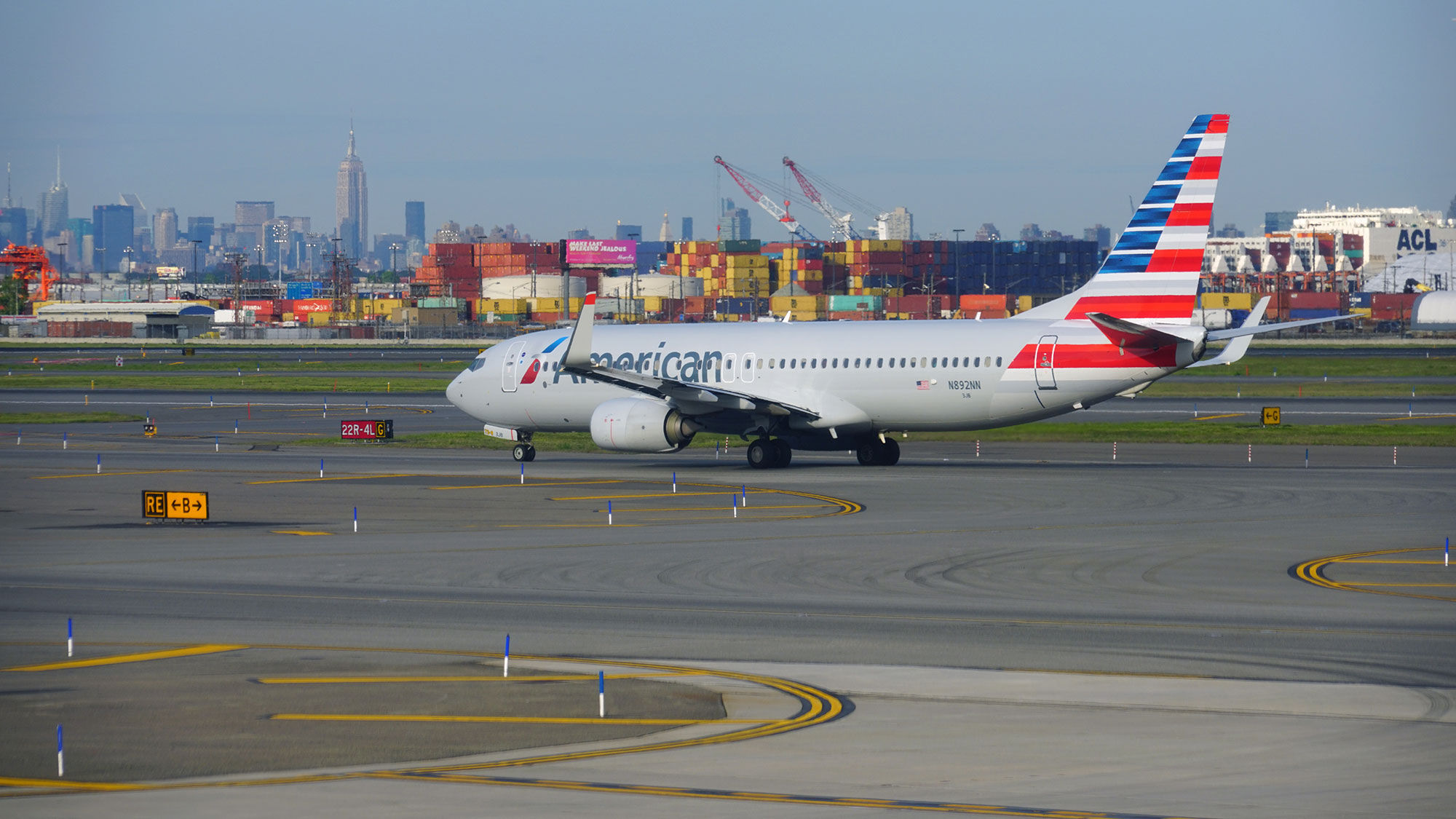 An American Airlines jet at Newark Liberty Airport. In addition to codesharing, American and JetBlue have been granted authority to coordinate their schedules through Boston and the three major New York-area airports.