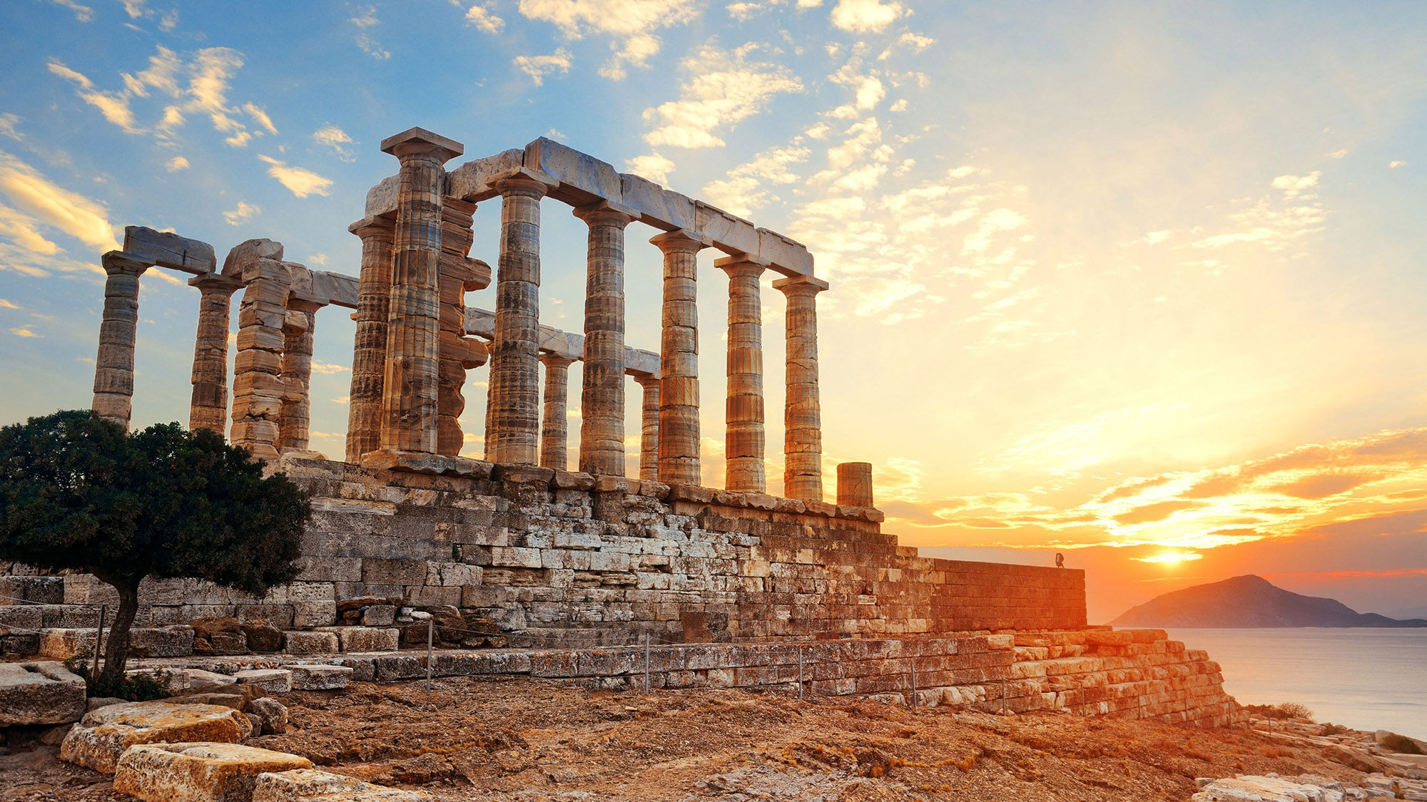 Sunset at at Temple of Poseidon near Athens.